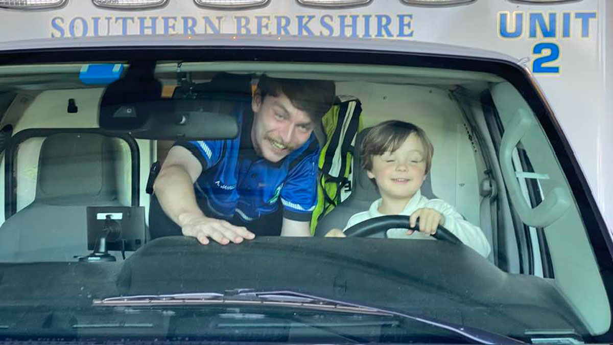 Adrian gives Constantine a tour of the ambulance.