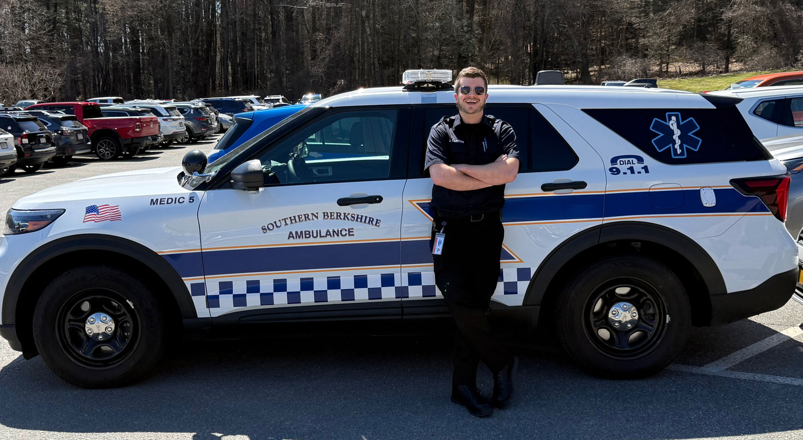 One of our paramedics with our new advanced paramedic fly car, which we use to meet municipal basic ambulances on route to the hospital.